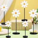 Geetery 6 Pack Spring Floral Centerpieces Wooden Daisy Table Decor Boho Daisy Flower Tabletop Decor Spring Table Decorations for Home Farmhouse Kitchen Dining Living Room Office Desk(White)