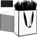 Addblu 28 Pack Bulk Luxury Gift Bags with Handles, Medium Size 9x7x3.15 Inches - Includes 28 Tissue Papers for Wedding, Birthday, Baby Shower, Easter, Mother's Day & Party Favors (White with black border)