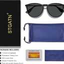 STGATN Vintage Round Sunglasses for Women Polarized UV Protection, Trendy Retro Designer Style ST028 (2. Matte Black Frame Grey Lens)