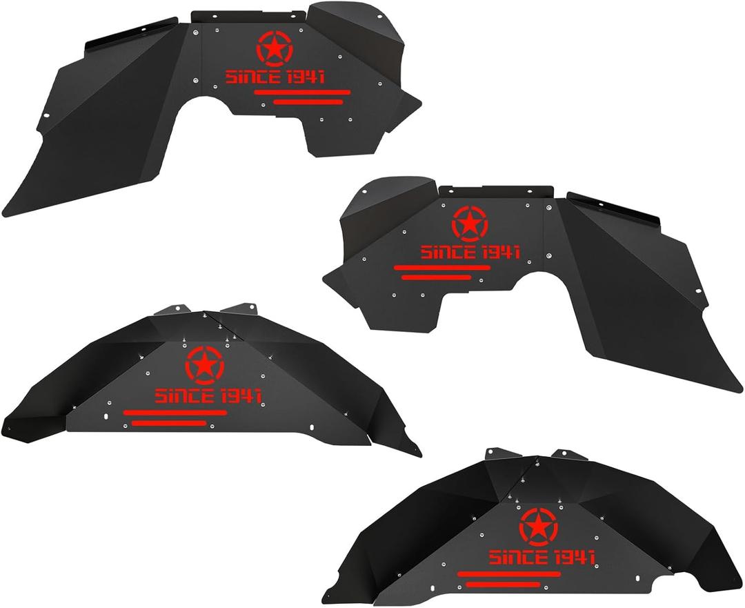 for JK JKU Front and Rear Inner Fender Liners Compatible with 2007-2018 Jeep Wrangler JK & JKU Unlimited 2/4 Doors, Steel Wheel Well Cover Bolt-on Mud Guards Fenders Flares, Textured Black