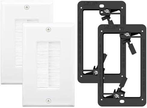 VCE Brush Wall Plate Cable Pass Through with Bracket, Decorator Cover for Low Voltage Cables - White, 1-Pack