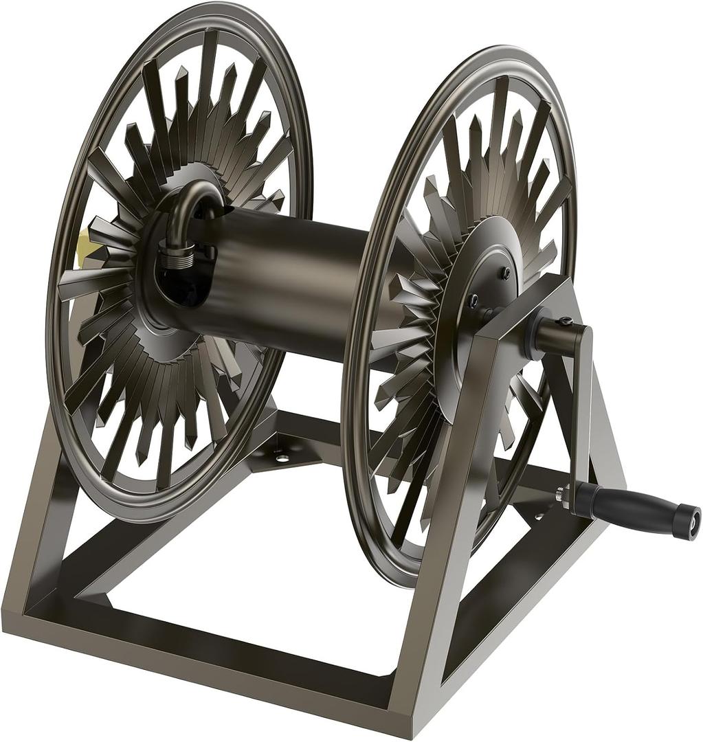 GOFORWILD Heavy-Duty Decorative Garden Hose Reel - Wall/Floor Mount with 200-Ft Capacity for 5/8 Hose Outdoor Hose Holder Winder for Lawn, Yard & Garden Storage