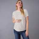 Motherhood Maternity Women's Short Sleeve Crew Neck Nursing Lightweight Tee Shirt for Breastfeeding with Easy Lift-Up Access (Beige, M)