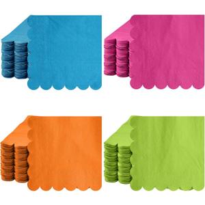 Yeaqee 100 Pcs Neon Colored Scalloped Napkins Paper Cocktail Napkins 2 Ply Bright Beverage Paper Napkins Disposable Colored Napkins for Fiesta, Birthday Parties (Assorted Color)