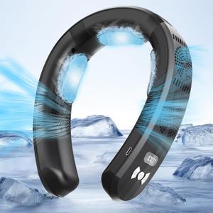 Portable Neck Air Conditioner Fan,Bladeless Fans,Long Endurance Limited Version Portable Neck Fan with LED Rechargeable Personal Neck Fans, 3 Latest Cooler Plates, Quiet, Lightweight Neck Fans, Black, Universal Fit