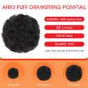 TESS Afro Puff Hair Bun Human Hair Small Drawstring Ponytail, Natural Black Curly Hairpiece with 5 Styling Hair Clips, 8 inch One piece per pack