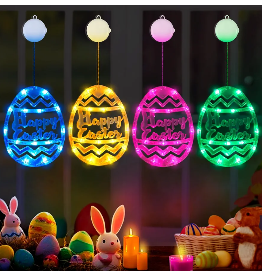 Mosoan 4 Pack Easter Egg Decorations Lights, Easter Eggs Window Lights with Suction Cup, Battery Operated Easter Lights Easter Window Decorations for Home Indoor Easter Party Decor