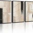 KUVIOKE Abstract Framed Wall Art Minimalist Beige Pastel Watercolor Neutral Wall Decor Modern Black Line Art Painting Home Decor 11x14in (Black Framed)