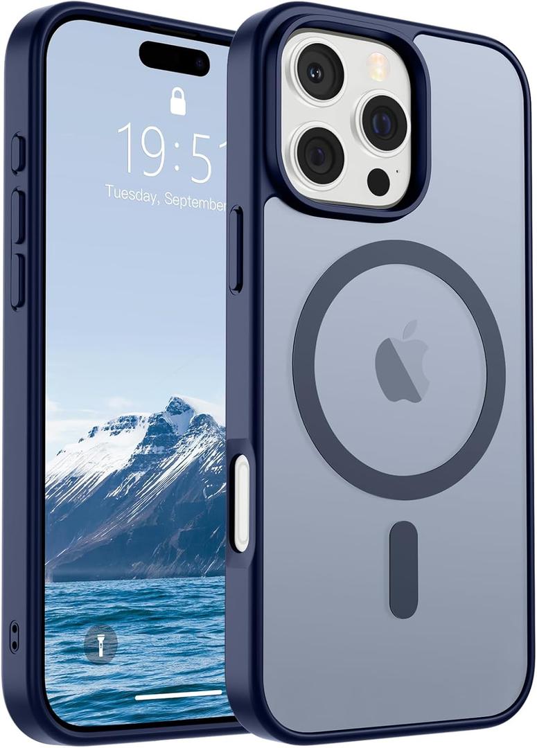 SUPFINE Magnetic for iPhone 16 Pro Max Case (Compatible with MagSafe) (Military Grade Drop Protection) Translucent Matte with Anti-Fingerprint Phone Case, Navy Blue