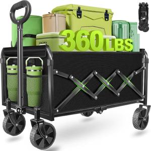 Wagons Carts Foldable - Collapsible Wagon Cart with Wheels  Folding Foldable Wagon Small Portable Lightweight for Sports, Camping, Storage, Travel, Shopping (Deep Black)