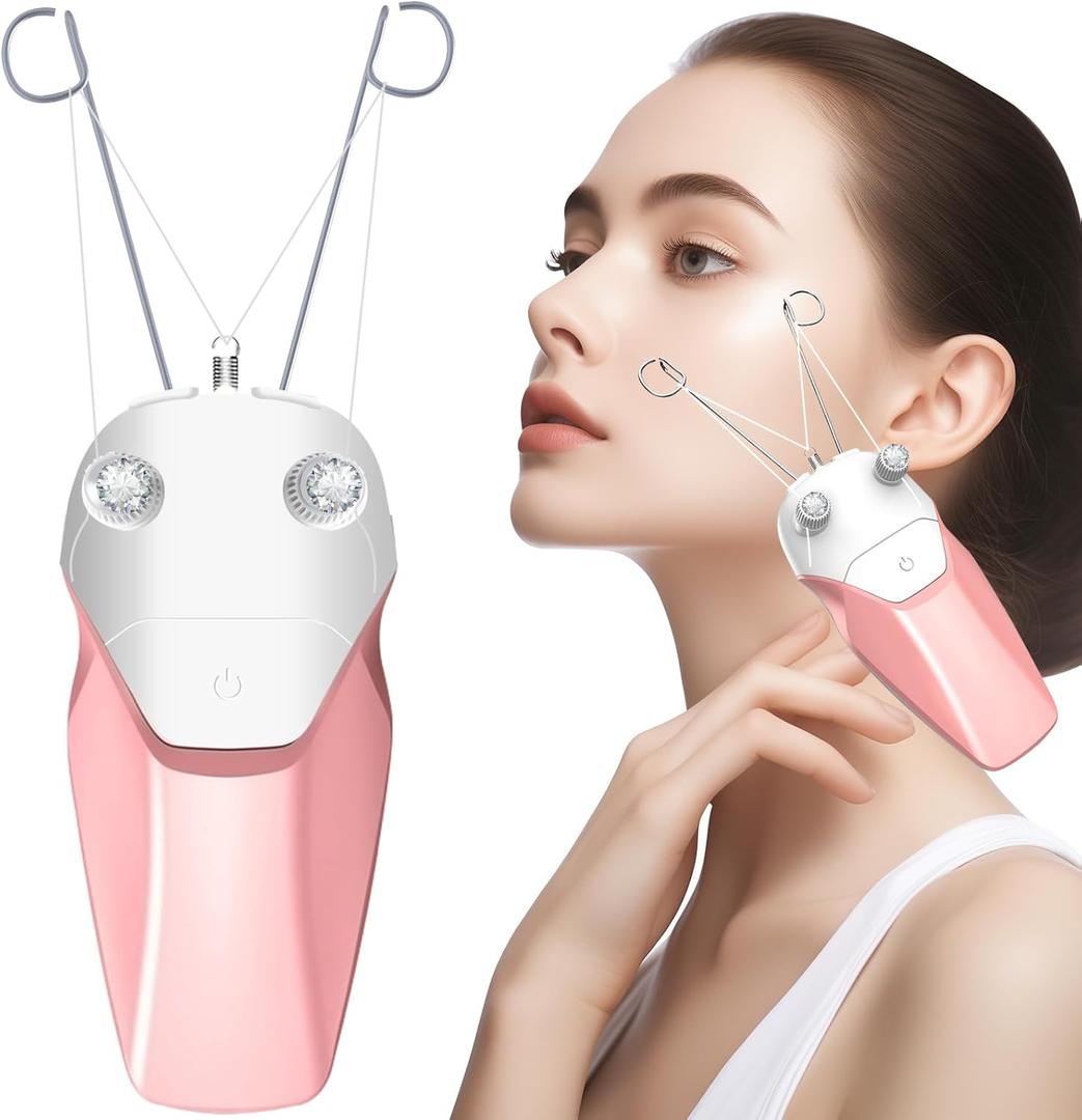 WAYCOM Facial Threading Hair Removal for Women, USB Rechargeable Electric Hair Removal Device - Threading Epilator Face Razors for Women, Chin, Lip, Arms, Legs, Cotton Thread & Pearl Powder Included (PINK)