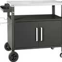 Dining Cart Table with Big Storage Cabinet, Movable Outdoor BBQ Grill Table Pizza Oven Stand, Kitchen Cart Island Multifunctional Food Prep for Inside and Outside