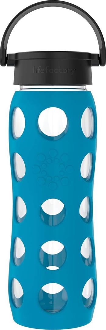 Lifefactory 22-Ounce BPA-Free Glass Water Bottle with Classic Cap and Protective Silicone Sleeve, Teal Lake