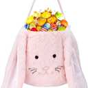 XinblueCo Plush Easter Bunny Basket for Kids Boys Girls Easter Buckets with Long Plush Ear Personalized Egg Hunting Bags,Bunny Kids Easter Tote Bags for Easter Decorations Candy (Pink)