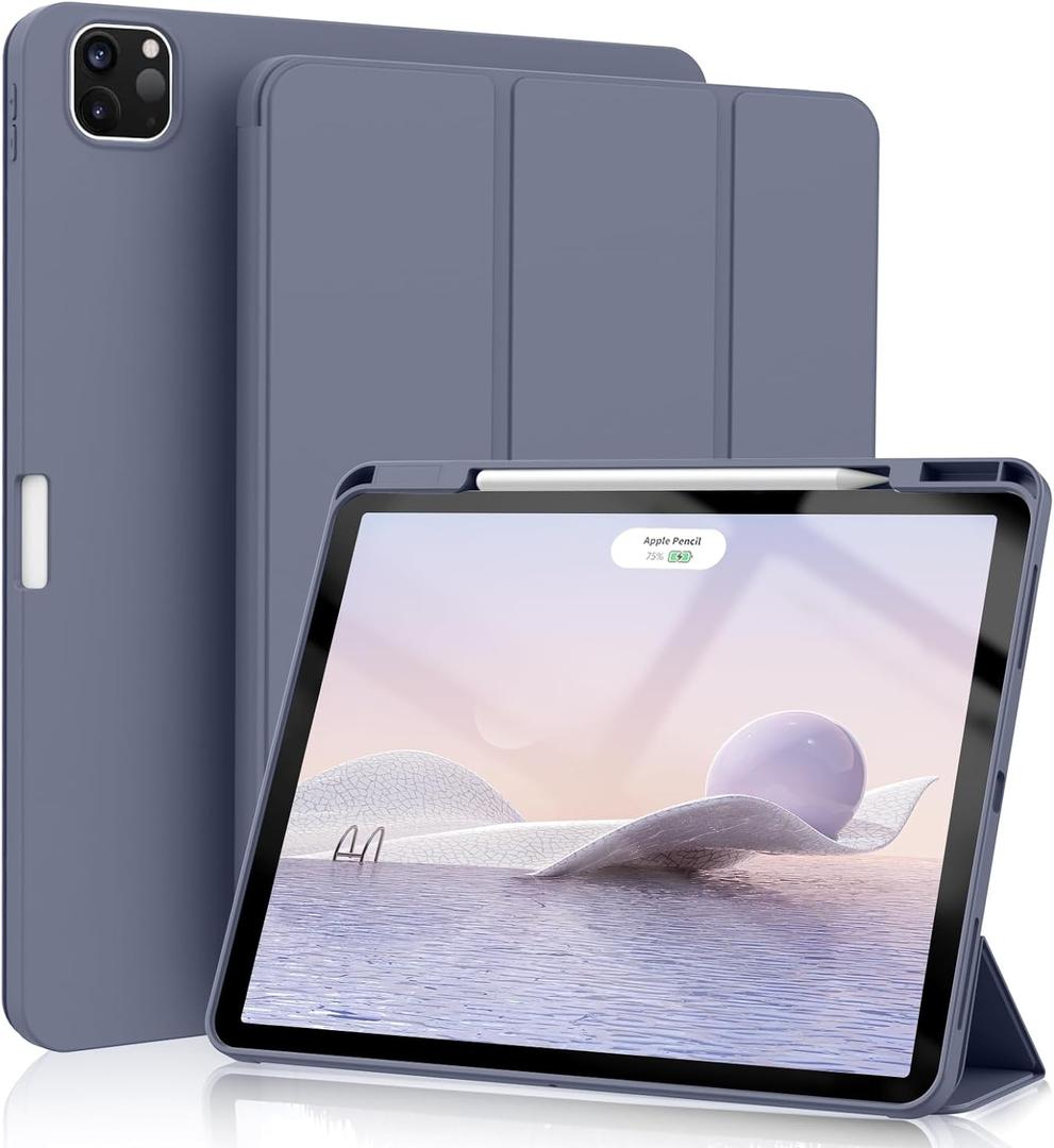 KenKe Case for iPad Pro 12.9 Inch (6th/5th, 2022/2021), for iPad Air 13 Inch (M3/M2, 2025/2024) with Pencil Holder, Smart Trifold Stand Cover & Auto Wake/Sleep for iPad Pro 12.9 Case, Purple Gray