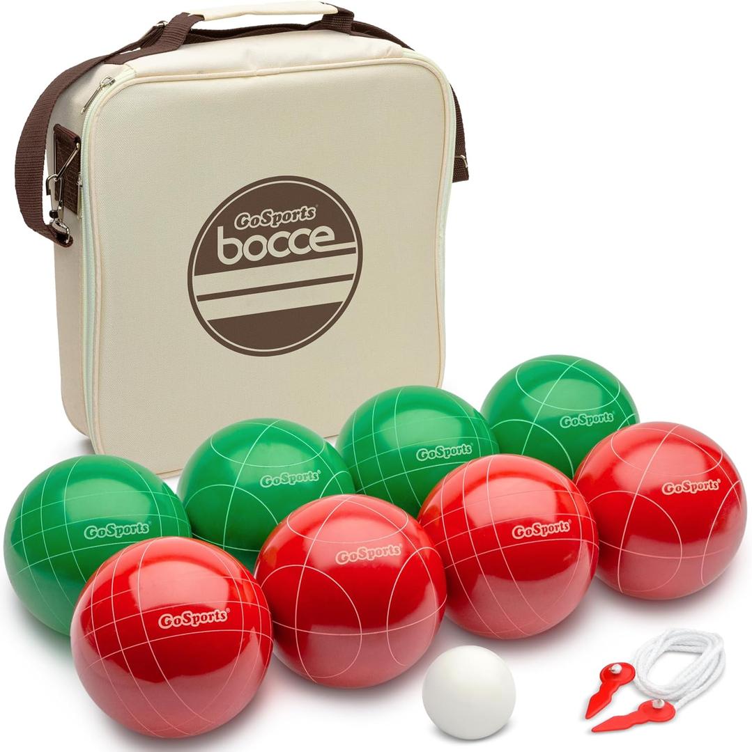 GoSports 100 mm Regulation Bocce Set with 8 Balls, Pallino, Case and Measuring Rope - Premium Official Size Set, Small