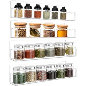 12 inch Spice Rack Wall Mounted,4 Pack Spice Organizer Shelf for Stove Cabinet Pantry Door, Adhesive or Screw Hanging Wall Spice Shelf Storage Holder in Kitchen and RV - Clear Color