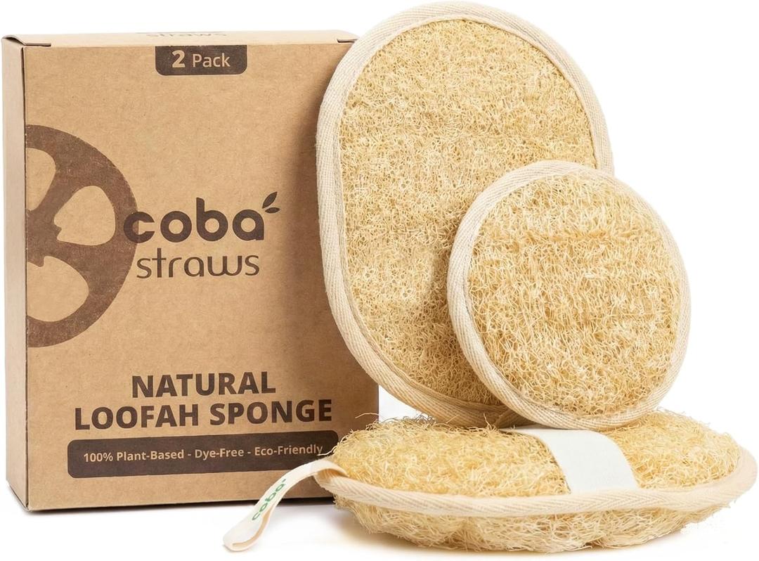Natural Loofah Exfoliating Body & Facial Scrubber Set | 100% Plant-Based Shower Luffa Sponge for Deep Cleansing, Smooth & Glowing Skin | Bath Loofah for Women & Men