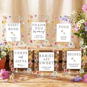 Vercraft 6 Pcs Wildflower Floral Baby Shower Table Decorations Take One Sign Thank You Acrylic Sign Centerpieces with Stand 5 x 7" Baby Shower Birthday Party Decorations for Guests Gifts