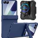 VEGO for Z Flip 7 Case with Screen Protector & Belt Clip [Hinge Protection & Foldable Kickstand] Hard PC Cover Shockproof Anti-Drop & Support Wireless Charing Case for Samsung Galaxy Z Flip 7-Blue