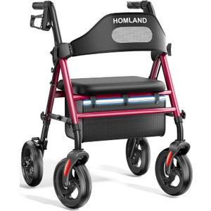 HOMLAND Foldable Rollator Walker for Seniors with Seat, 16" Extra-Wide Seat