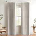 100% Blackout Shield Linen Look Textured Pinch Pleated Curtains Blackout Drapes 120 Inch Long 2 Panels Set, Faux Linen Blackout Curtains for Bedroom & Living Room, 40" W x 120" L, Beige