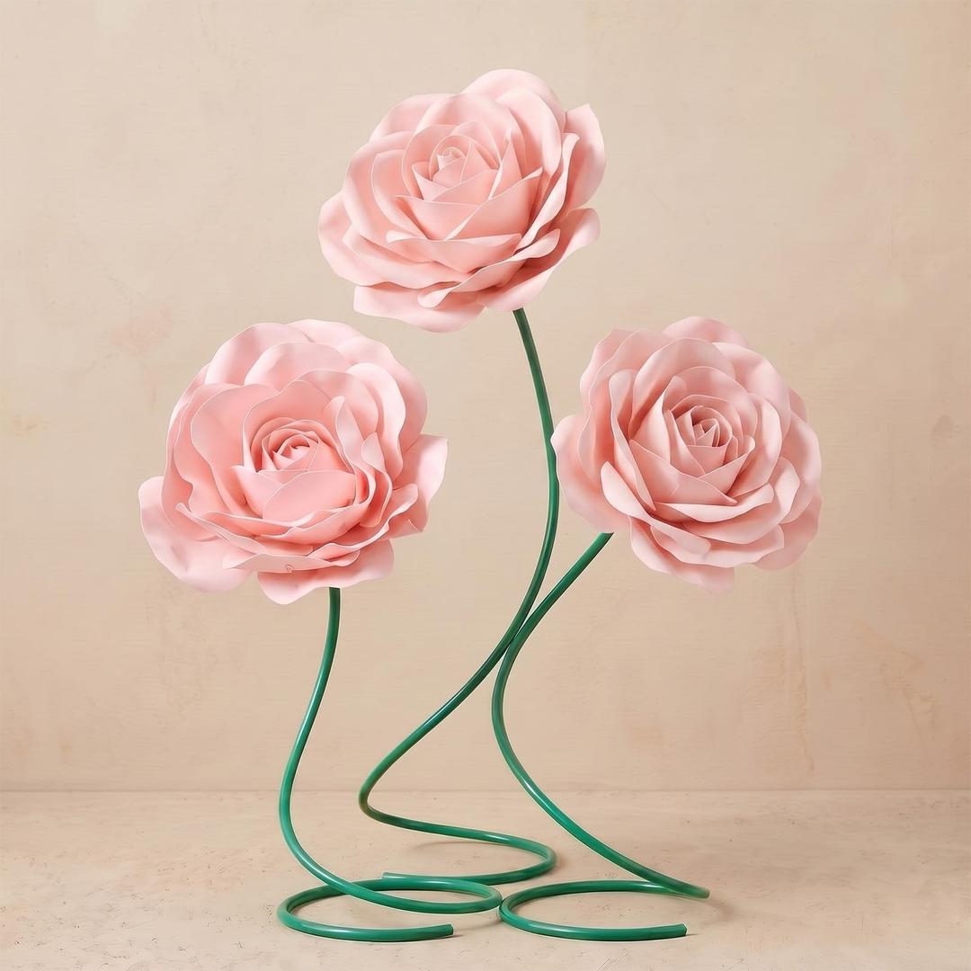 Maysing 3 Pcs 5ft Large Rose Flowers Giant Artificial Light Pink Rose