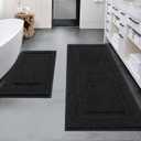 SHACOS Super Soft Black Bathroom Runner Rugs Set of 2 Pieces 47x20 + 32x20 inch Non Slip Washable Bath Mats Fluffy Absorbent Bath Rugs for Bathroom Shower Tub