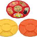 CAOXIAOXUYAO 12-Inch Round Plastic Serving Trays with 3 Pack,6 Sectional Snacks Serving Dish Food Platters for Nut Candy Veggie Fruit Thanksgiving (3, Yellow,Red,Orange) 2 Pack