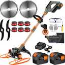 14-Inch String Trimmer Cordless,(2 x 21V 6.0Ah Batteries & Charger), Trimmer/Edger/Lawn Mower/Brush Cutter 4-in-1, Electric Weed Wacker with Auto Rope Spool Feed, 3 Cutting Methods