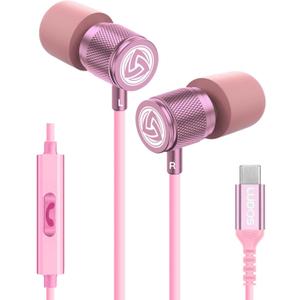 LUDOS Ultra USB C Headphones for iPhone 16 15 Pro Max Plus iPad Pro, Magnetic USB-C Earbuds for Samsung Galaxy S24 S23 Ultra S22 S21 FE S20 A55 A54 A53, USB Type C Earphones - Pink