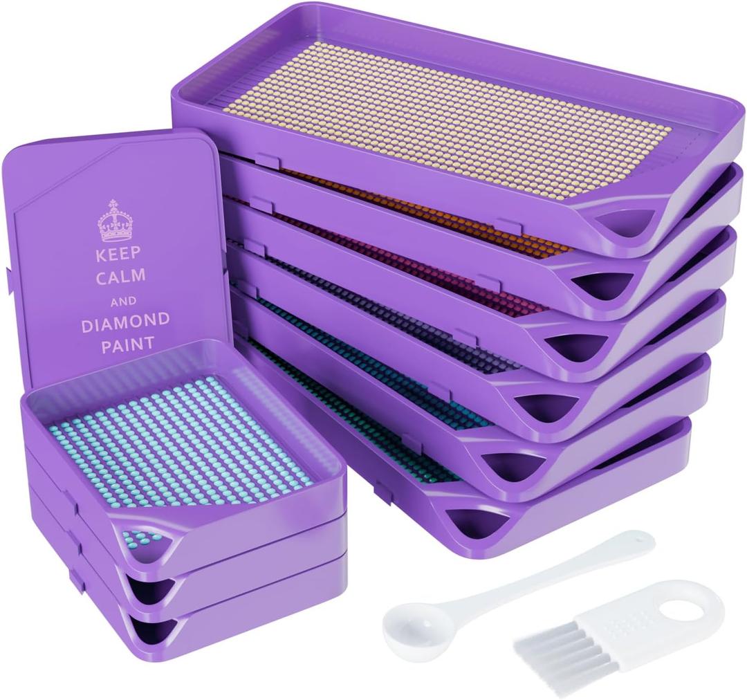 ARTDOT 10-Piece Interlocking Diamond Art Trays Kits for Adults, Stackable Diamond Painting Accessories and Tools (10 Piece Tray Set, Purple)