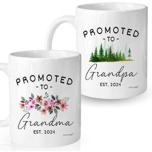 Vivulla68 Christmas Gifts For First Time Grandparents, Promoted To Grandma And Grandpa Mugs Est 2024, Grandparent Baby Announcement, Pregnancy Announcement Mug, Grandparents To Be Gifts (11Oz, Grandparents 2024 White)