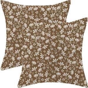 CXMEIFLY Brown Cream Pillow Covers 18 x 18 Inch Set of 2 Spring Daisy Floral Decor Throw Pillows Vintage Flower Summer Outdoor Seasonal Linen Farmhouse Decorative Pillowcases for Couch Bed Sofa