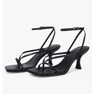 PiePieBuy Women's Lace Up Heeled Sandals Square Flip Flop High Heels Strappy Party Shoes, 7.5