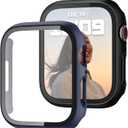 2 Pack Case with Tempered Glass Screen Protector for Apple Watch Series 3/2/1 42mm,JZK Slim Guard Bumper Full Coverage Hard PC Protective Cover HD Ultra-Thin Cover for iWatch 42mm,Black+Blue
