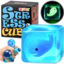 Stress Cube Squishy Fidget Toys Kids Adults - Glow in The Dark Whale Squish Toy Sensory Toys for Kids with Autism Stress Balls for Kids Squeeze Toys for Anxiety Stress Relief Easter Basket Stuffers