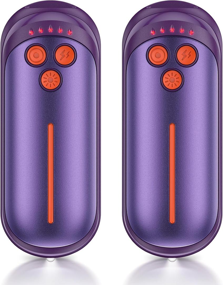 Rechargeable Hand Warmers 2 Pack, 6000mAh Electric Hand Warmer Rechargeable, 2 in 1 Portable Hand Warmers with AI Smart Chips, Outdoor, Hunting, Camping for Family for Christmas (Purple)