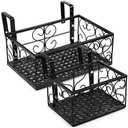 Tosnail Set of 2 Pack Rectangular Metal Railing Plant Stand, Large and Small Flower Pot Holder, Fence Planter Tray for Indoor Outdoor Use - Black