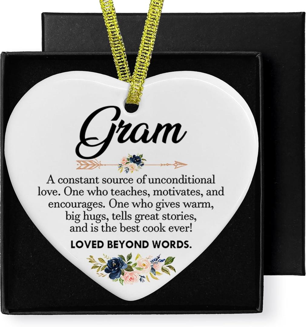 Gram Gifts Ceramic Christmas Ornaments, Gram Definition Memorial Family Thank You Gifts for Birthday Holiday, Grandma Grandmother Hanging Ornaments for Christmas Tree Car Decorations Decor