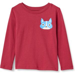Amazon Essentials Boys and Toddlers' Long-Sleeve Cotton T-Shirts (Medium, Dark Red Dog)