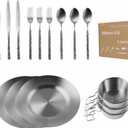 Camping Mess Kit - for Camping 3 Person boy Scout, Camping Essentials with Bowls Plates Cups Forks Spoons and Knives, Camping Cooking Set for Backpacking, Hiking, Picnic