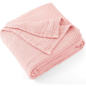 Carriediosa 100% Cotton Muslin Throw Blanket 50" X 70" Throw XL Size4-Layers Summer Gauze Throws for Bed CouchSoft Lightweight Breathable Linen Blankets Bedspread for Adults All SeasonDusty Pink
