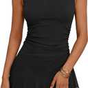 Caracilia Women's Boat Neck Sleeveless Bodycon Mini Dresses Mesh Ruched Wrap Ruffle Hem Cocktail Club Night Party Short Dress, Small