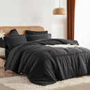 Yogeneg Twin Comforter Set 5 Piece Bed in a Bag,Grid Pinch Pleat Black Twin Bedding Set,Striped Textured Soft Microfiber Comforter with Sheet Set,All Season Complete Bed Set(Black,Twin)