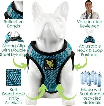EcoBark Small Dog Harness - Luxury Soft Step in Dog Harnesses for Puppy in Aqua Blue - Secure Halter Vest - Reflective & Adjustble Body Halter Wrap