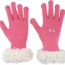 Women's Winter Gloves Touchscreen, Thermal Warm Knit Gloves for Cold Weather, Fur Windproof Cuff
