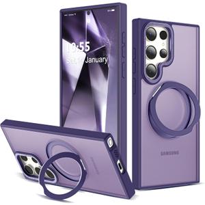 Compatible with Samsung Galaxy S24 Ultra Case with 360Rotatable Magnetic Ring Stand Compatible with Mag-Safe Military Protection Matte Translucent Phone Cases for S24 Ultra 6.8",Dark Purple