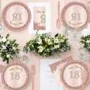 18th Birthday Decorations for Girls,61Pcs Rose Gold 18th Birthday Decorations Tableware Include 18th Birthday Plates and Napkins,Tablecloth,Forks,Serve 20