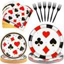 Durony 96 Pieces Casino Theme Party Supplies Casino Paper Plates and Napkins Disposable Casino Party Plates Forks Poker Club Las Vegas Birthday Party Decorations, Serve 24 Guests